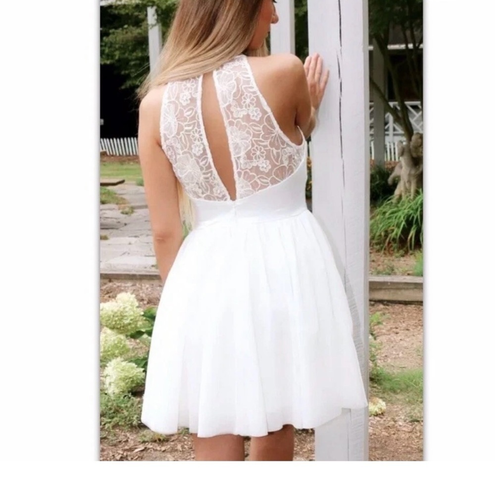 Ark Co | Anthropologie Chiffon Prom Dress Size S White Halter Neck Empire Waist